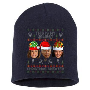 This Is My Ugliest Christmas Sweater Funny Joe Biden Kamala Short Acrylic Beanie