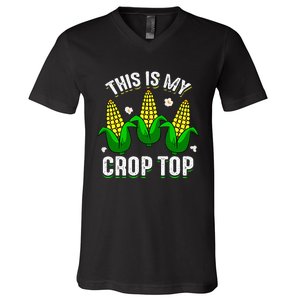 This Is My Retro Crop Top Corny Funny Corn Halloween Bday V-Neck T-Shirt