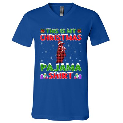 This Is My Christmas Pajamas Buffalo Plaid Penguin Christmas Gift V-Neck T-Shirt