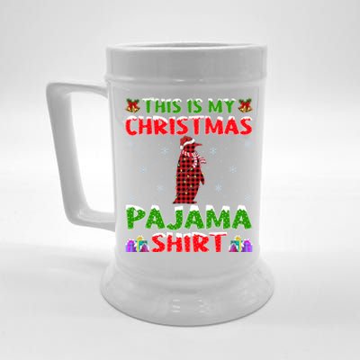 This Is My Christmas Pajamas Buffalo Plaid Penguin Christmas Gift Beer Stein