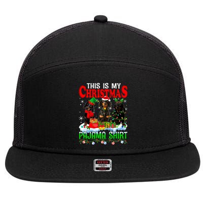 This Is My Christmas Pajama Funny Dachshund Dog Lover 7 Panel Mesh Trucker Snapback Hat