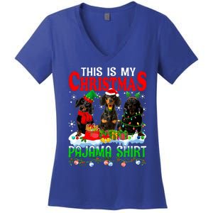 This Is My Christmas Pajama Funny Dachshund Dog Lover Women's V-Neck T-Shirt