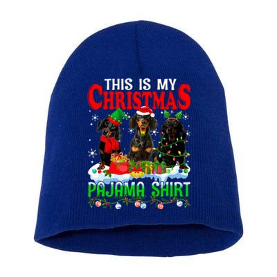 This Is My Christmas Pajama Funny Dachshund Dog Lover Short Acrylic Beanie