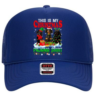 This Is My Christmas Pajama Funny Dachshund Dog Lover High Crown Mesh Back Trucker Hat