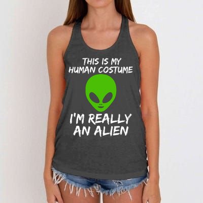 This Is My Human Costume I'm Really An Alien Women's Knotted Racerback Tank