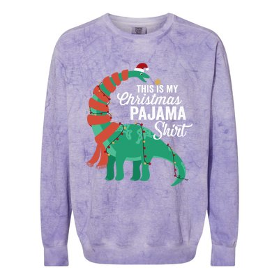 This Is My Christmas Pajama Dinosaur Brontosaurus Xmas Long Sleeve Colorblast Crewneck Sweatshirt