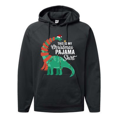 This Is My Christmas Pajama Dinosaur Brontosaurus Xmas Long Sleeve Performance Fleece Hoodie