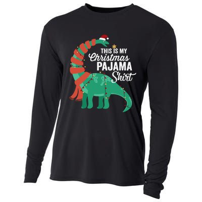 This Is My Christmas Pajama Dinosaur Brontosaurus Xmas Long Sleeve Cooling Performance Long Sleeve Crew