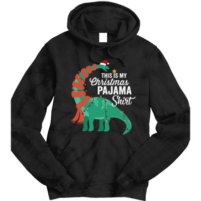 This Is My Christmas Pajama Dinosaur Brontosaurus Xmas Long Sleeve Tie Dye Hoodie