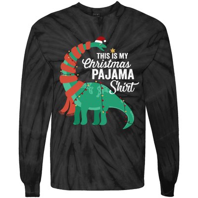 This Is My Christmas Pajama Dinosaur Brontosaurus Xmas Long Sleeve Tie-Dye Long Sleeve Shirt