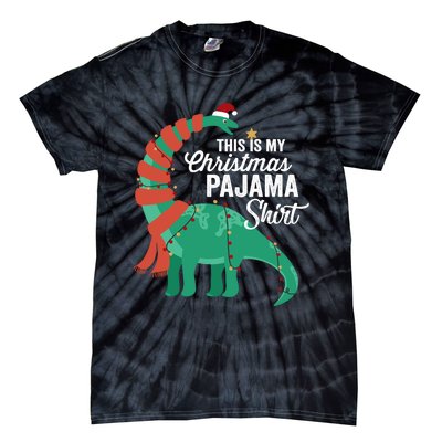 This Is My Christmas Pajama Dinosaur Brontosaurus Xmas Long Sleeve Tie-Dye T-Shirt