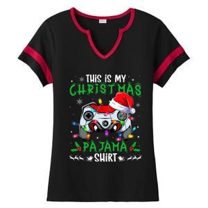 This Is My Christmas Pajama Video Game Gamer Boy Teens Ladies Halftime Notch Neck Tee