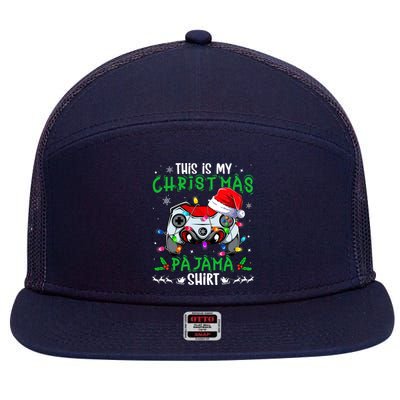 This Is My Christmas Pajama Video Game Gamer Boy Teens 7 Panel Mesh Trucker Snapback Hat
