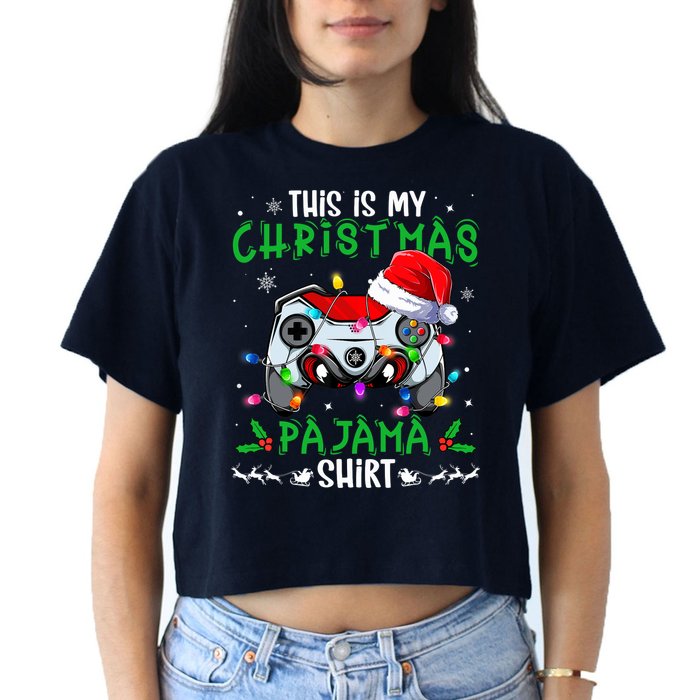 This Is My Christmas Pajama Video Game Gamer Boy Teens Women's Crop Top Tee