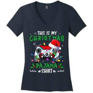 This Is My Christmas Pajama Video Game Gamer Boy Teens Women's V-Neck T-Shirt