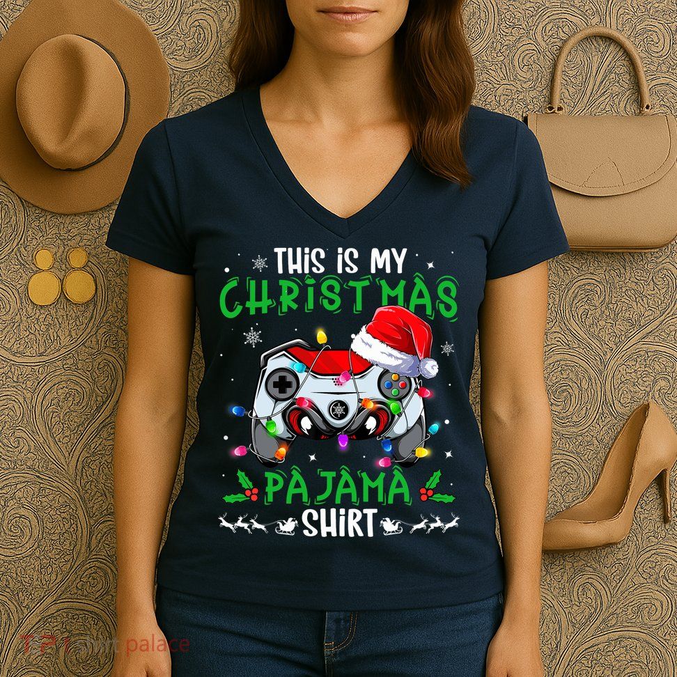 This Is My Christmas Pajama Video Game Gamer Boy Teens Women's V-Neck T-Shirt