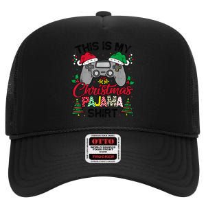 This Is My Christmas Pajama Gamer Shirt Christmas Gaming High Crown Mesh Back Trucker Hat