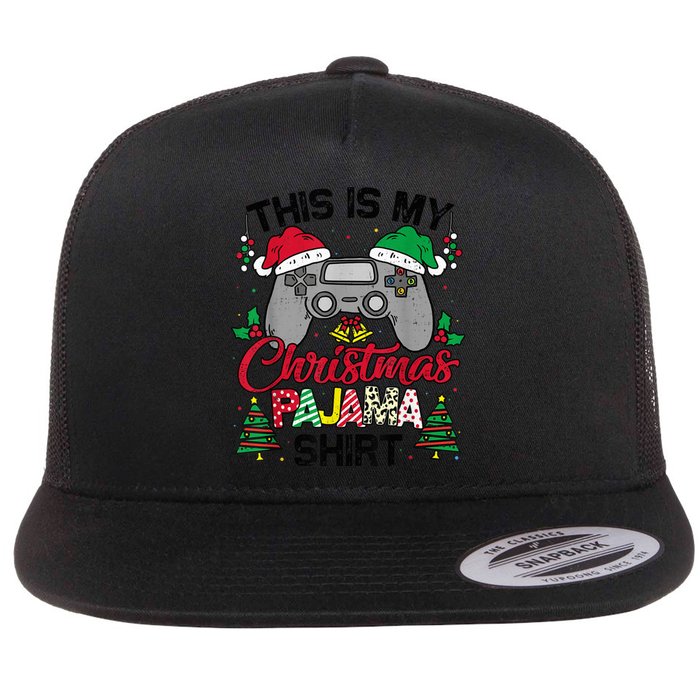 This Is My Christmas Pajama Gamer Shirt Christmas Gaming Flat Bill Trucker Hat