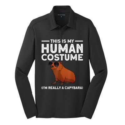 This Is My Human Costume I Am Really A Capybara Silk Touch Performance Long Sleeve Polo