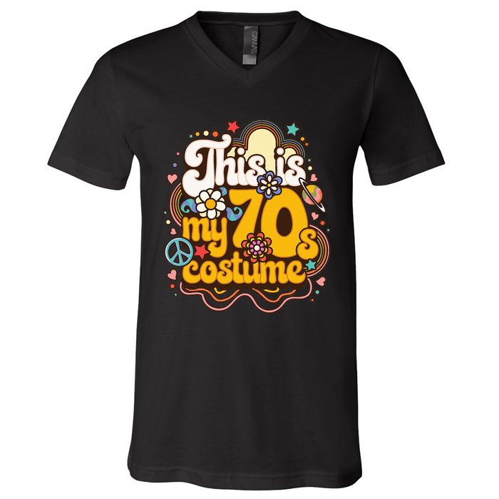 This Is My 70s Costume Theme Party Hippie Friends V-Neck T-Shirt