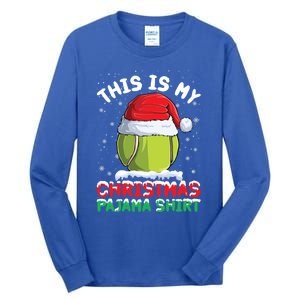 This Is My Christmas Pajama Gift Tennis Ball Santa Hat Xmas Cool Gift Tall Long Sleeve T-Shirt