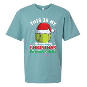 This Is My Christmas Pajama Gift Tennis Ball Santa Hat Xmas Cool Gift Sueded Cloud Jersey T-Shirt