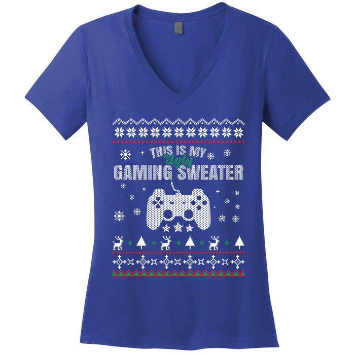 This Is My Ugly Gaming Funny Christmas Video Gamer Cute Gift Women's V-Neck T-Shirt