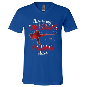 This Is My Christmas Pajama Funny Ice Hockey Cute Gift V-Neck T-Shirt