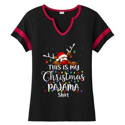 This Is My Christmas Pajama Xmas Lights Ladies Halftime Notch Neck Tee