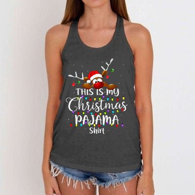 This Is My Christmas Pajama Xmas Lights Women's Knotted Racerback Tank