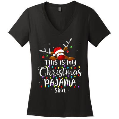 This Is My Christmas Pajama Xmas Lights Women's V-Neck T-Shirt