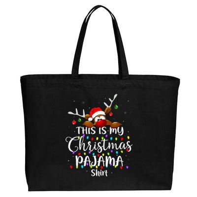 This Is My Christmas Pajama Xmas Lights Cotton Canvas Jumbo Tote