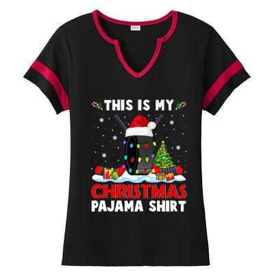 This Is My Christmas Pajama Great Gift Xmas Santa Hockey Player Gift Ladies Halftime Notch Neck Tee