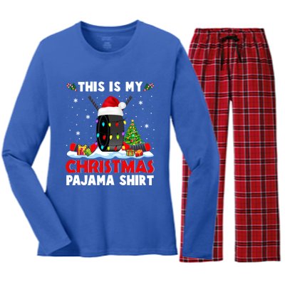 This Is My Christmas Pajama Great Gift Xmas Santa Hockey Player Gift Women's Long Sleeve Flannel Pajama Set 