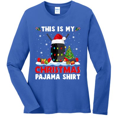 This Is My Christmas Pajama Great Gift Xmas Santa Hockey Player Gift Ladies Long Sleeve Shirt