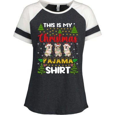 This Is My Christmas Pajama Xmas Lights Corgi Dog Christmas Gift Enza Ladies Jersey Colorblock Tee