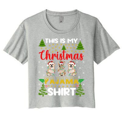 This Is My Christmas Pajama Xmas Lights Corgi Dog Christmas Gift Women's Crop Top Tee