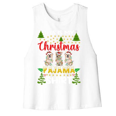 This Is My Christmas Pajama Xmas Lights Corgi Dog Christmas Gift Women's Racerback Cropped Tank