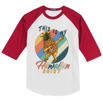 This Is My Hawaiian Shirt Retro Dabbing Pineapple Kids Colorblock Raglan Jersey