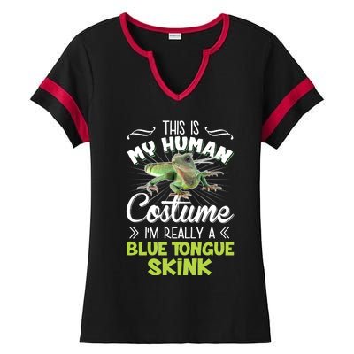 This Is My Human Costume IM Really A Blue Tongue Skink Ladies Halftime Notch Neck Tee