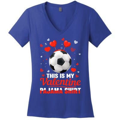 This Is My Valentine Pajama Gift Headband Soccer Players Gift Women's V-Neck T-Shirt