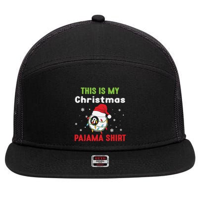 This Is My Christmas Pajama Tee Funny Billiard 8 Ball Xmas Gift 7 Panel Mesh Trucker Snapback Hat