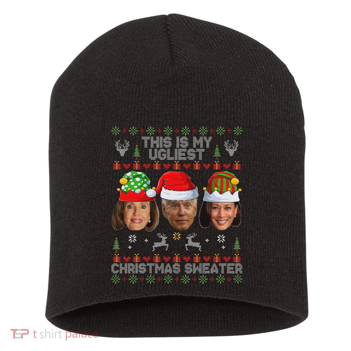This Is My Ugliest Christmas Sweater Funny Joe Biden Kamala Short Acrylic Beanie