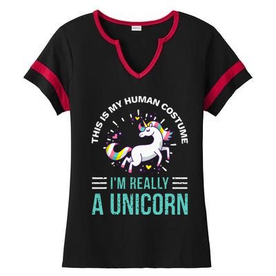 This Is My Human Costume Im Really A Unicorn Ladies Halftime Notch Neck Tee