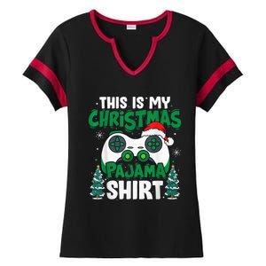 This Is My Christmas Pajama Video Game Gamer Boy Teens Ladies Halftime Notch Neck Tee