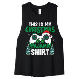 This Is My Christmas Pajama Video Game Gamer Boy Teens Women's Racerback Cropped Tank