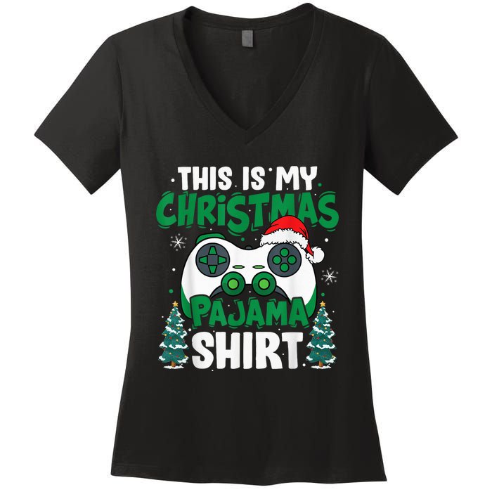 This Is My Christmas Pajama Video Game Gamer Boy Teens Women's V-Neck T-Shirt