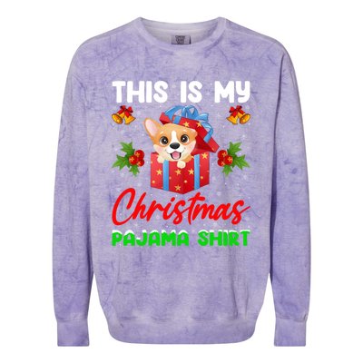 This Is My Christmas Pajamas Lighting Santa Corgi Dog Xmas Gift Colorblast Crewneck Sweatshirt