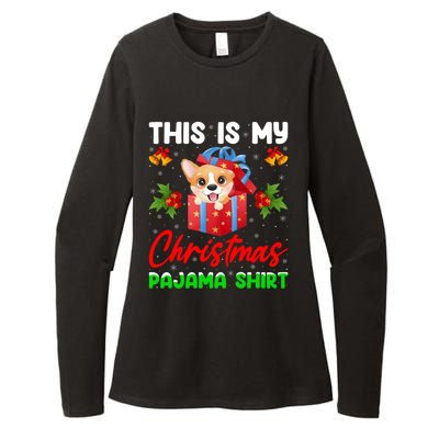 This Is My Christmas Pajamas Lighting Santa Corgi Dog Xmas Gift Womens CVC Long Sleeve Shirt