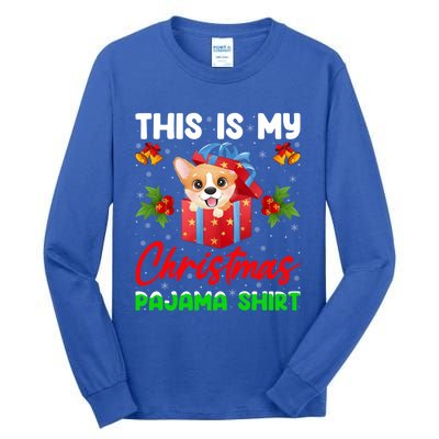 This Is My Christmas Pajamas Lighting Santa Corgi Dog Xmas Gift Tall Long Sleeve T-Shirt